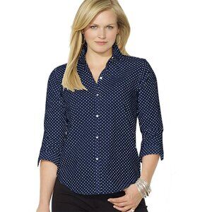 Navy Polka Dot Button-Down Shirt - Women's Classic Top